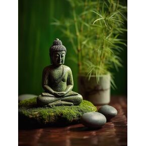 YEEIFFD Buddha Zen Stone Yoga Meditation Contemporary Spa Natural Green Bamboo Plant 5D Adult Diamond Art, DIY Diamond Art Painting Kit for Decor Canvas 12 x 16 inch