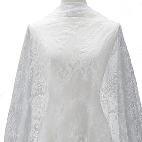 3.28 Yards White Silk Soft Cloth Embroidered Lace Fabric Tulle Sewn Fabric by The Yard Vintage Mesh Pattern Embroidery Cloth Fabrics for Sewing Making DIY Party Dress Tablecloth Supplies