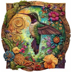 Animal Wooden Puzzles for Adults – A3 Vibrant Blossom Hummingbird with 127 Pieces Wood Puzzles – Jigsaw Puzzles with Unique Animal Shapes – 10.7" x 10.9"