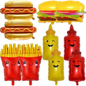 10pcs البالونات الحفلات ، والطعام تحت عنوان البالونات Hot Dog Hamburger Ketchup زجاجة الخردل الفرنسية للوجبات الخفيفة للوجبات الخفيفة للاستحمام طفل زخارف حفلة عيد ميلاد اللوازم