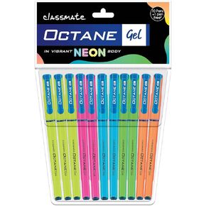 Classmate Octane Gel Pen- Neon Series (Blue)- Pack of 10 Pens + 1 Pen FREE