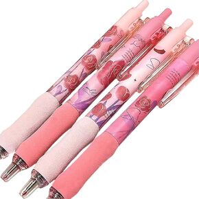 4 Pcs Cute Retractable Pens Rose Gel Pens Aesthetic Rose Pens Flower Black Ink Gel Pens Kawaii Pens Office School Pens Supplies Soft Grip Pen for Women Girls
