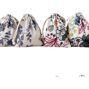 Autupy 20 Pack Floral Burlap Drawstring Bags Small Bags Packing Storage Linen Jewelry Pouches Sacks for Valentine's Day Wedding Party Shower Birthday, 5.5 x 3.9 Inch