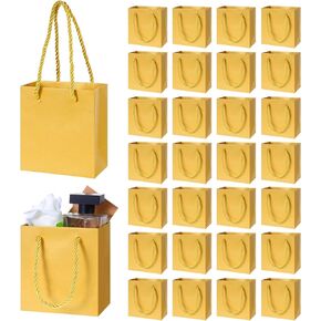 30 Pcs Extra Small Gift Bags With Handles, Mini Paper Gift Bags, Reusable Mini Gift Bags For Holiday Wrap, Birthdays, Weddings, Valentines, Party Favors, Shopping(4.72 X 4.33 X 2.36 Inch, Gold)