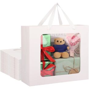 أكياس هدايا Eusoar مع نافذة شفافة ، 20 ٪ 12.5 "× 4.5" x11 "أكياس هدايا ورقية كرافت براون واضحة مع مقابض ، وحقات الباقة ، أكياس تسوق ، غجم لتف في مهرجان الزفاف ، حفل زفاف الزفاف in Kuwait
