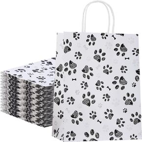 Locmeo 50 Pcs Large Puppy Dog Paw Print Gift Bags with Paper Handles 10.6x 8.3 x 4.3 Inch Kraft Dog Treat Paper Bags Dog Paw Print Goodie Bags for Pet Treat Party Favor Birthday Gift(Blue)