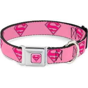 Buckle-Down Dog Collar Seatbelt Buckle Superman Shield Pink 16 to 23 Inches 1.5 Inch Wide