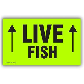 Kenco 3" X 5""Live Fish" Fluorescent Shipping Label Stickers for Shipping and Packing - 500 Adhesive Labels Per Roll