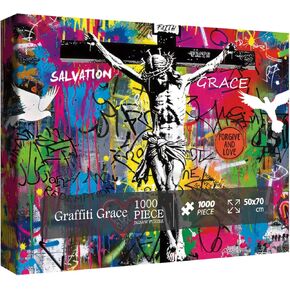 Jesus Christian Puzzles 1000 Piece for Adults, Religious Faith Cross Jigsaw Puzzle, Colorful Graffiti Art Puzzle as Religious Wall Decor