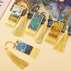 Metal Bookmarks with Tassel Golden Hollow Bookmark Van Gogh Oil Painting Theme Book Mark Bookmarks for Book Lovers Writers Readers Men Women,6 Pieces,Style3