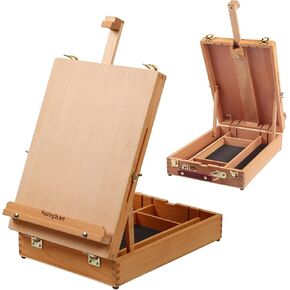 Falling in Art Beechwood Easel Box Set, 27 Pcs Tabletop Acrylic Paint Set, Portable Display Easel Stand with 12 Acrylic Paints, Canvas Panels and Brushes, Suitable for Beginners and Professionals