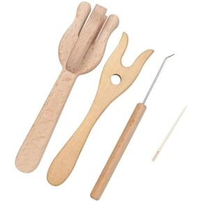 2 Sets Wood Lucet Fork Cord Making Braiding Weaving Tool,Knitting Fork and Needles for Knitters Crocheters and All Fiber Artists