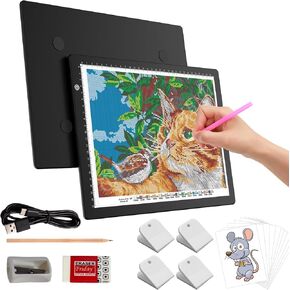Elice A4 LED Tracing Light Box with 4 Clips, Ultra-Thin Diamond Art Light Board, Bright Light Pad, Lightbox for Tracing and Drawing, Artcraft Light Table for Weeding Vinyl, Diamond Painting, Sketching in Kuwait