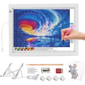 Elice A4 LED Tracing Light Box with 4 Clips, Ultra-Thin Diamond Art Light Board, Bright Light Pad, Lightbox for Tracing and Drawing, Artcraft Light Table for Weeding Vinyl, Diamond Painting, Sketching