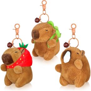 craftshou 3 Pcs Capybara Plush Keychain Toy Cute Capybara Stuffed Animal Doll Key Chain Backpack Pendant Realistic Capybara Keyring Decoration for Birthday Gift