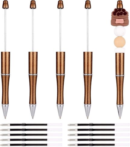 Craftdady 5 Pcs DIY Beadable Pens Plastic Bead Ballpoint Pens brown Shaft Black Ink Beaded Pens with Pen Refills Cool Pens Creative DIY Pen Decoration for Students Back to School Office Supplies in Kuwait