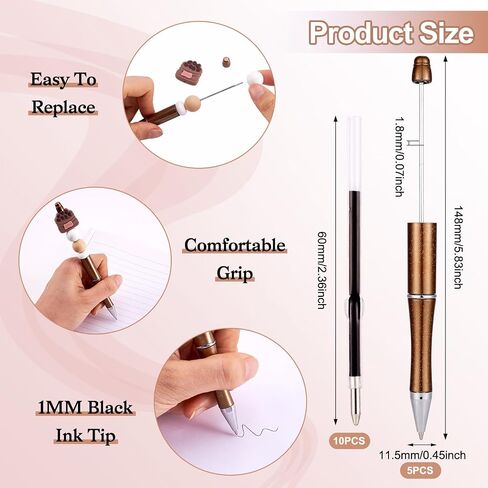 Craftdady 5 Pcs DIY Beadable Pens Plastic Bead Ballpoint Pens brown Shaft Black Ink Beaded Pens with Pen Refills Cool Pens Creative DIY Pen Decoration for Students Back to School Office Supplies in Kuwait