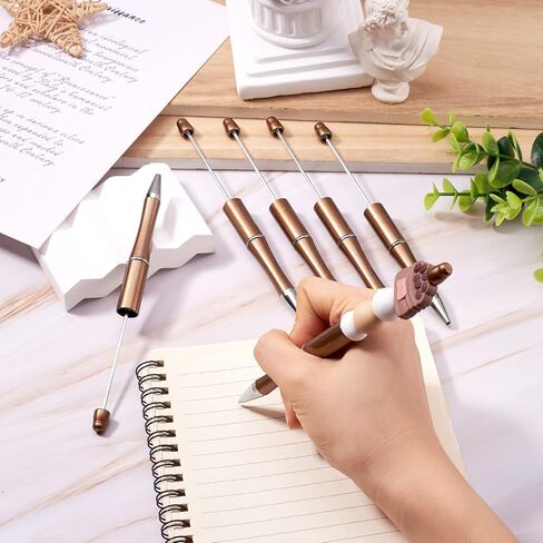 Craftdady 5 Pcs DIY Beadable Pens Plastic Bead Ballpoint Pens brown Shaft Black Ink Beaded Pens with Pen Refills Cool Pens Creative DIY Pen Decoration for Students Back to School Office Supplies in Kuwait