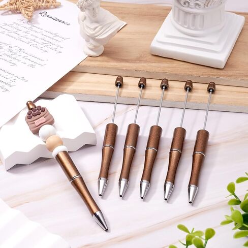 Craftdady 5 Pcs DIY Beadable Pens Plastic Bead Ballpoint Pens brown Shaft Black Ink Beaded Pens with Pen Refills Cool Pens Creative DIY Pen Decoration for Students Back to School Office Supplies in Kuwait