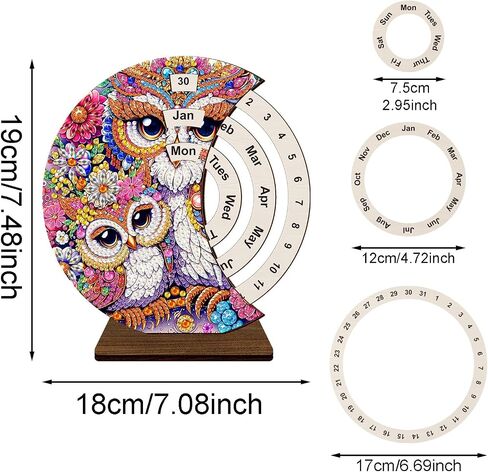 5D Diamond Painting Decorations Ornaments - Owl Calendar Decorated Desktop Diamond Painting with Gem Bird Calendar Decorated Desktop Diamond Painting Crafts Kit for Room Decor (19X18 CM) in Saudi Arabia