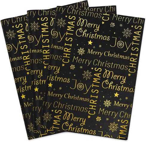 MR FIVE 60 Sheets Black with Gold Merry Christmas Tissue Paper Bulk,14" x 20",Black GoldChristmas Tissue Paper for Gift Bags,Black Merry Christmas Tissue Paper for Christmas Party (Black with Gold) in Saudi Arabia