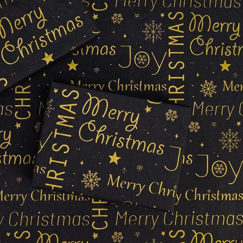 MR FIVE 60 Sheets Black with Gold Merry Christmas Tissue Paper Bulk,14" x 20",Black GoldChristmas Tissue Paper for Gift Bags,Black Merry Christmas Tissue Paper for Christmas Party (Black with Gold) in Saudi Arabia