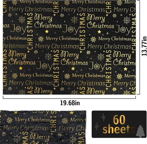 MR FIVE 60 Sheets Black with Gold Merry Christmas Tissue Paper Bulk,14" x 20",Black GoldChristmas Tissue Paper for Gift Bags,Black Merry Christmas Tissue Paper for Christmas Party (Black with Gold) in Saudi Arabia