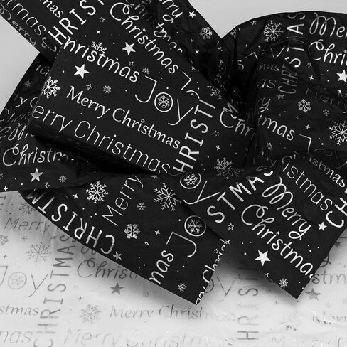 MR FIVE 60 Sheets Black with Gold Merry Christmas Tissue Paper Bulk,14" x 20",Black GoldChristmas Tissue Paper for Gift Bags,Black Merry Christmas Tissue Paper for Christmas Party (Black with Gold) in Saudi Arabia