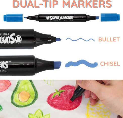US Art Supply Super Markers 20 لونًا فريدًا من نوعه، مجموعة أقلام تحديد تي شيرت ونسيج مزدوج الأطراف - نهاية مزدوجة مع نقطة إزميل وأطراف دقيقة - 20 حبرًا دائمًا نابضًا بالحياة وجريئة in Kuwait