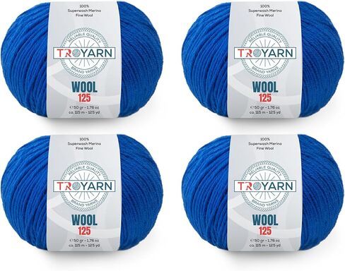 Troyarn Wool 125 (4- Skeins Pack) 100 ٪ Merino Superwash Merino Wool Light Weight #3 حبك ناعم وخيوط الكروشيه للكروشيه والحياكة (4 × 1.76 أوقية)/(4 × 125 YDS) (10930-Sochi Blue) in Kuwait