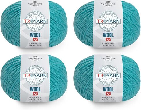 Troyarn Wool 125 (4- Skeins Pack) 100 ٪ Merino Superwash Merino Wool Light Weight #3 حبك ناعم وخيوط الكروشيه للكروشيه والحياكة (4 × 1.76 أوقية)/(4 × 125 YDS) (10930-Sochi Blue) in Kuwait