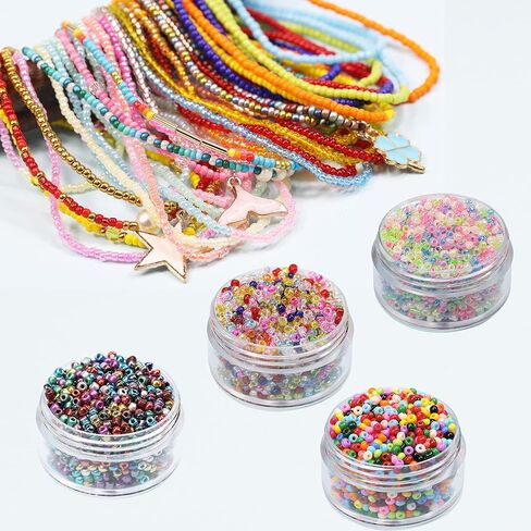 KERGAEN 48000pcs 2mm Seed Beads & Alphabet Beads Kit - 12/0 Ultra-Fine Jewelry Making Supplies with Elastic String, Earring Hooks, Clasps - Complete DIY Craft Set for Bracelets, Necklaces in Kuwait