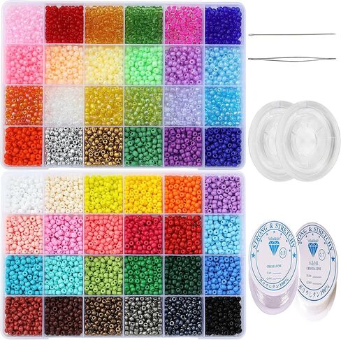 KERGAEN 48000pcs 2mm Seed Beads & Alphabet Beads Kit - 12/0 Ultra-Fine Jewelry Making Supplies with Elastic String, Earring Hooks, Clasps - Complete DIY Craft Set for Bracelets, Necklaces in Kuwait