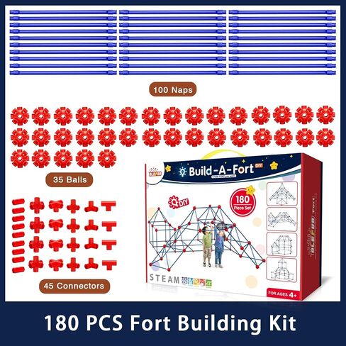 OleFun 180 Pack Fort Building Kits for Kids 4, 5, 6, 7, 8+ Year Old Boys & Girls, Creative STEM Building Toys for DIY Castles, Tunnels, Play Tent, Ideal Gifts for Aged 5-8 in Kuwait