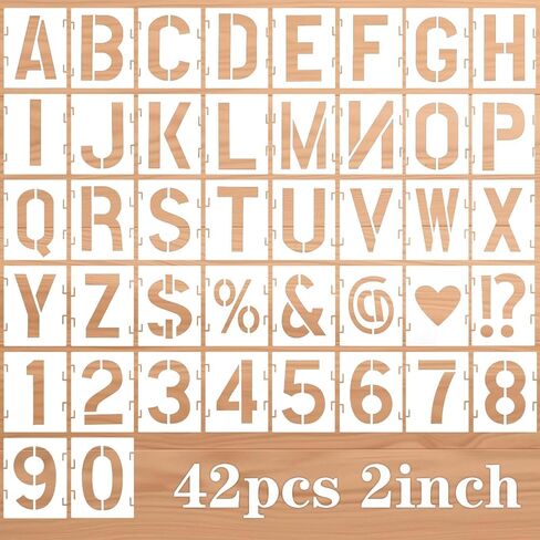jieyao 42 pcs 2 بوصة etcels alphabet stencil ، واللوحة البلاستيكية stencils رسائل قابلة لإعادة الاستخدام الأرقام والرموز stency stency interlocer drawing قوالب مستقلة للأقمشة الخشبية الصخور الصخور in Kuwait