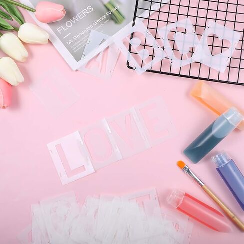 jieyao 42 pcs 2 بوصة etcels alphabet stencil ، واللوحة البلاستيكية stencils رسائل قابلة لإعادة الاستخدام الأرقام والرموز stency stency interlocer drawing قوالب مستقلة للأقمشة الخشبية الصخور الصخور in Kuwait