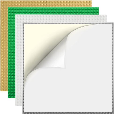 4 Pack Peel-and-Stick Building Baseplates, 10"x10" Classic Self-Adhesive Boards - 100% Compatible with All Major Brands, Sturdy Stacking Play Table Top, Green/Grey/White/Sand in Saudi Arabia