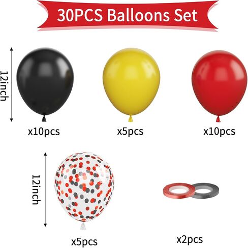 Paready 30PCS Red, Black, Yellow 12 Inch Latex Balloons for Birthday, Baby Shower, Weddings, Engagements, Anniversary, Gender Reveal Party, Bridal Shower, Graduation in Kuwait