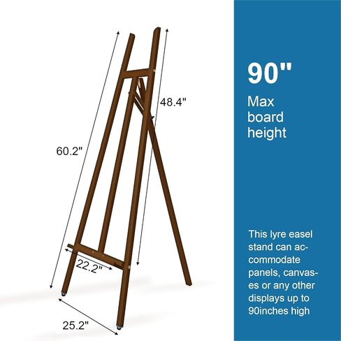 A - Frame Wooden Display Easel - Adjustable Lyre Beechwood Studio Easel Stand Holding Canvas Up to 90", Inclinable Artist Floor Painting Easel for Artwork Painting, Black in Kuwait