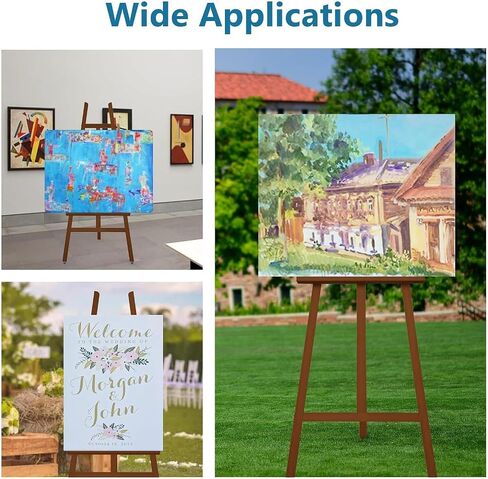 A - Frame Wooden Display Easel - Adjustable Lyre Beechwood Studio Easel Stand Holding Canvas Up to 90", Inclinable Artist Floor Painting Easel for Artwork Painting, Black in Kuwait