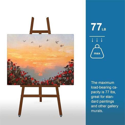 A - Frame Wooden Display Easel - Adjustable Lyre Beechwood Studio Easel Stand Holding Canvas Up to 90", Inclinable Artist Floor Painting Easel for Artwork Painting, Black in Kuwait