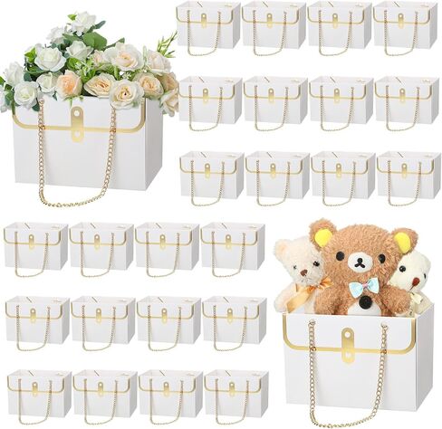 Lincia 24 Pcs Paper Flower Bags for Bouquets Valentine‘s Day Flower Bouquets Boxes with Handle Chain Bags Rectangle Wrap Boxes for Valentine Wedding Lover Gift Decoration(Pink) in Saudi Arabia