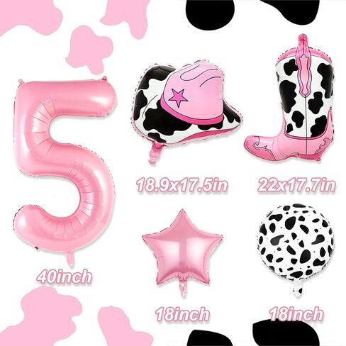 7 PCS Cowgirl Balloons Party Decorations, Cow Print Balloons Cowgirl Hat Boot Balloon Pink Number 5 Balloon for Girls Western Cowgirl Theme Party Decorations in Saudi Arabia