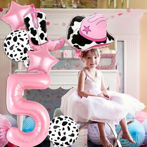 7 PCS Cowgirl Balloons Party Decorations, Cow Print Balloons Cowgirl Hat Boot Balloon Pink Number 5 Balloon for Girls Western Cowgirl Theme Party Decorations in Saudi Arabia