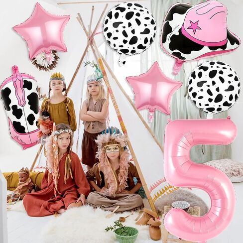 7 PCS Cowgirl Balloons Party Decorations, Cow Print Balloons Cowgirl Hat Boot Balloon Pink Number 5 Balloon for Girls Western Cowgirl Theme Party Decorations in Saudi Arabia