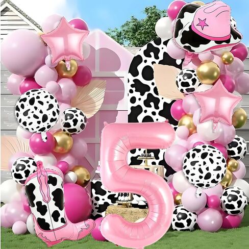 7 PCS Cowgirl Balloons Party Decorations, Cow Print Balloons Cowgirl Hat Boot Balloon Pink Number 5 Balloon for Girls Western Cowgirl Theme Party Decorations in Saudi Arabia