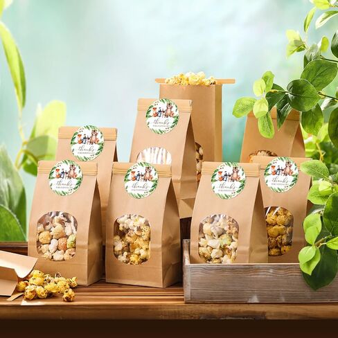 24 Sets Bear Baby Shower Popcorn Bags Thanks for Popping by Tags Popcorn Bags with Window with Round Stickers Baby Shower Party Favors for Wrapping Food Storage in Kuwait