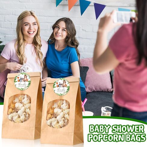 24 Sets Bear Baby Shower Popcorn Bags Thanks for Popping by Tags Popcorn Bags with Window with Round Stickers Baby Shower Party Favors for Wrapping Food Storage in Kuwait