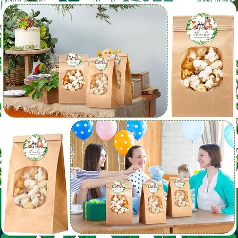 24 Sets Bear Baby Shower Popcorn Bags Thanks for Popping by Tags Popcorn Bags with Window with Round Stickers Baby Shower Party Favors for Wrapping Food Storage in Kuwait