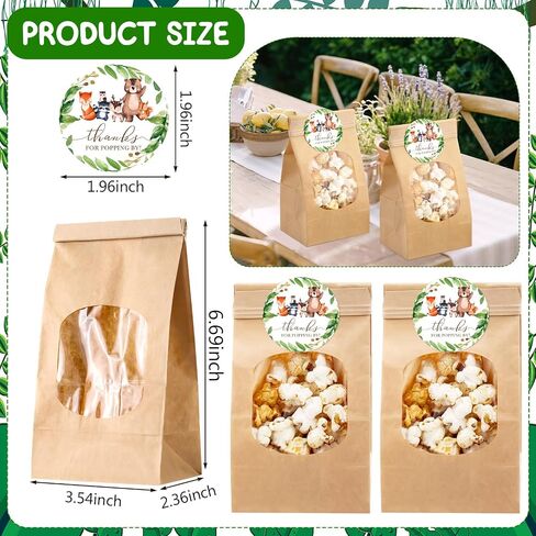 24 Sets Bear Baby Shower Popcorn Bags Thanks for Popping by Tags Popcorn Bags with Window with Round Stickers Baby Shower Party Favors for Wrapping Food Storage in Kuwait